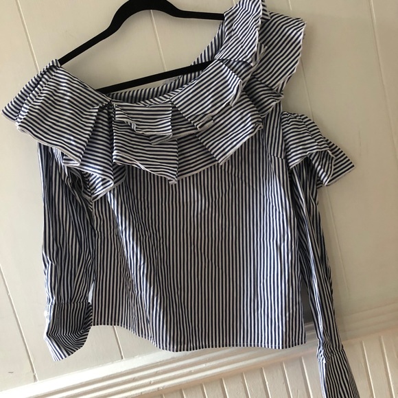 Leith Striped One Shoulder Ruffle Top - Picture 2 of 7